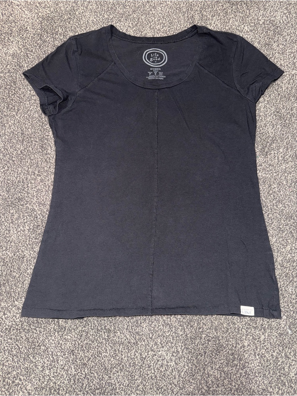 Life is Good Women’s Small Black Fitted T Shirt Basic Cotton Scoop Neck Tee